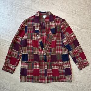 Vintage Bedford Fair Wool Blend Holiday Red Blazer Jacket 12 USA Patchwork Plaid